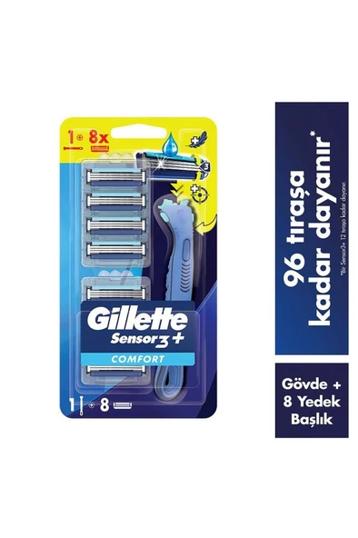 Gillette Sensor3+ Comfort 8'li Yedek Bıçağı Başlıklı Tıraş Makinesi ürün görseli 1