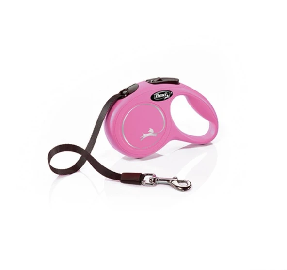 Flexi New Classic Otomatik Pembe Şerit Köpek Gezdirme Tasması Medium 5 Metre ürün görseli 1