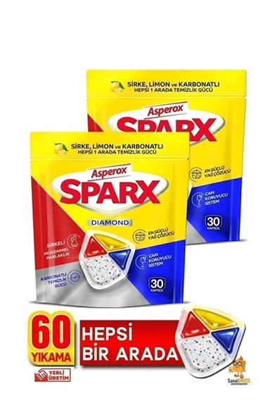 ASPEROX Sparx Bulaşık Makinesi Kapsülü 30'lu x 2 Paket (60 Yıkama) ürün görseli 1