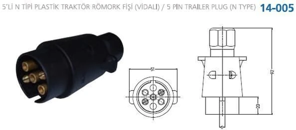 AKSA 5Lİ N TİPİ PLASTİK TRAKTÖR RÖMORK FİŞİ (VİDALI) ürün görseli 1