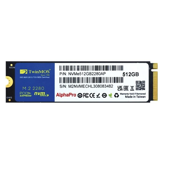TwinMOS AlphaPro 512GB NVMe M.2 SSD(3600/3250Mb/s) ürün görseli 1