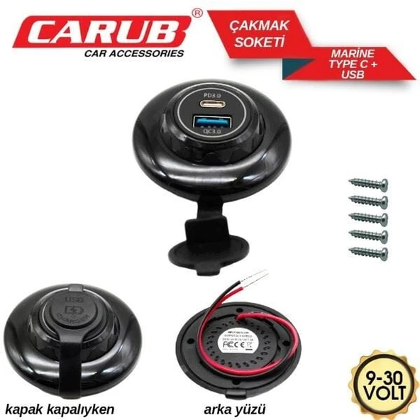 CARUB ÇAKMAK SOKETİ 9-30V MARİNE 1 TYPE C+1 USB ürün görseli 1