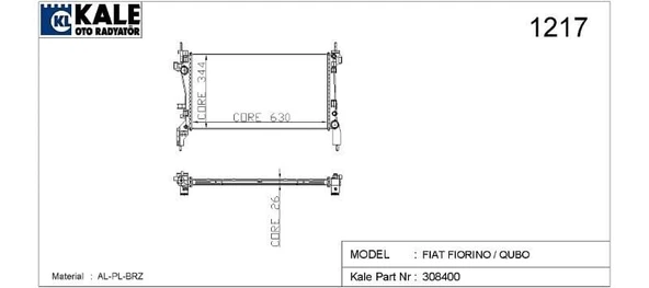KALE RADYATÖR FIAT FIORINO 1.3JTD 07=>  PEUGEOT BIPPER - CITROEN NEMO 1.3HDI 16V 75CV 12=> (MT) (AC/NAC)  [BRAZING] [630X344X26] ürün görseli 1