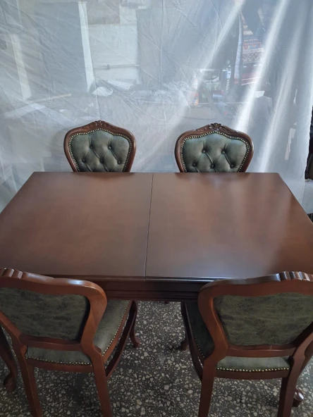 Masa Sandalye 90615 Klasik Model Kayın Aslan Ayak Oymalı Ceviz Orta Açılır Masa ürün görseli 1