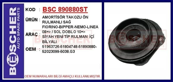 NEIMAN AMORTİSÖR TAKOZU ÖN  RULMANLI SAĞ  FIORINO  DOBLO 10 SİYAH YENİ TİP RULMAN  İÇİ BİLYALI ürün görseli 1