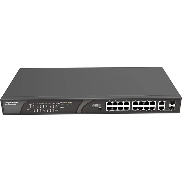 Rg-Es118S-Lp 16 Port Poe+ 10-100 Mbps 2 Port Sfp 120W Switch Hub ürün görseli 1