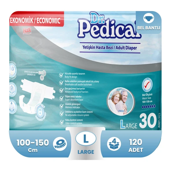 Dr pedical Large belbantlı hasta bezi 120 adet ürün görseli 1