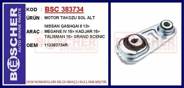NEIMAN MOTOR TAKOZU SOL ALT RENAULT MEGANE IV 15> KADJAR 15> TALISMAN 15> GRAND SCENIC / NISSAN QASHQAI II  13> ürün görseli 1