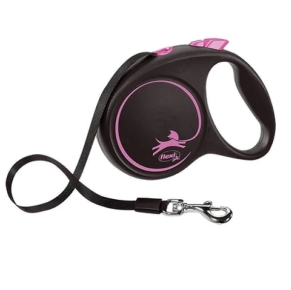 Flexi Black Design Otomatik Pembe Şerit Köpek Gezdirme Tasması Small 5 Metre ürün görseli 1