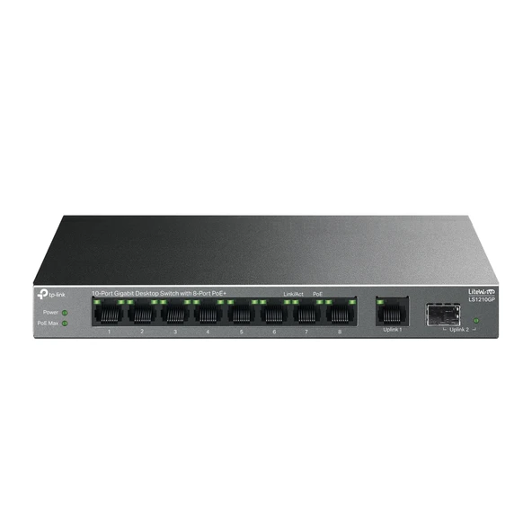 Ls1210Gp 8 Port Poe+ 10-100-1000 Mbps + 1 Port Sfp Switch Hub Metal Kasa ürün görseli 1