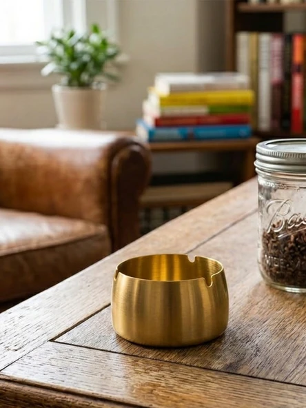 Mucit Home Gold Bombeli Paslanmaz Metal Küllük – Modern ve Şık Tasarım ürün görseli 1
