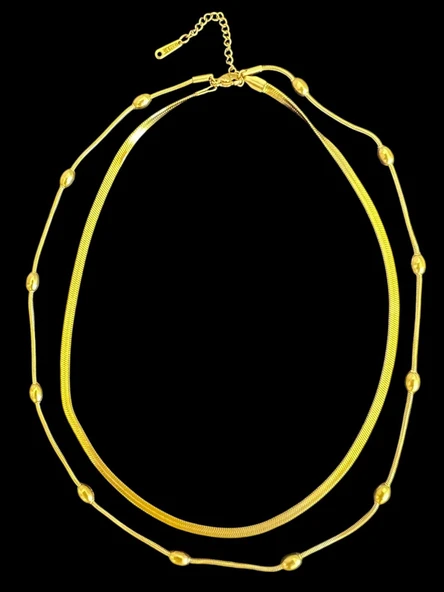ÇELİK 2'Lİ GOLD RENK MODEL ÇELİK KOLYE 45 CM ürün görseli 1