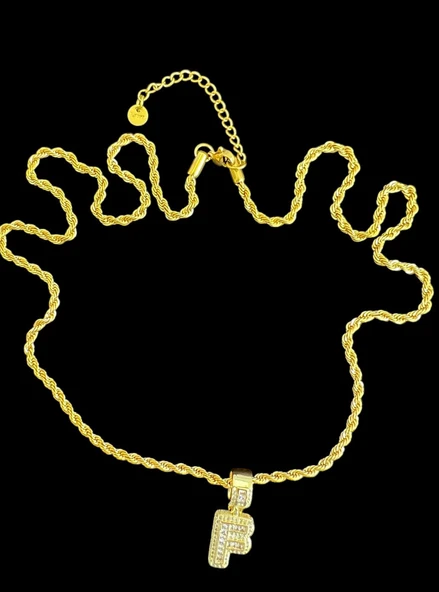 F HARF ÇELİK KOLYE BURGU MODEL GOLD RENK KALIN ZİNCİR ÇELİK KOLYE 60 CM ürün görseli 1