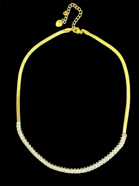 ZİRKON TAŞLI GOLD RENK ZARİF KADIN ÇELİK KOLYE ürün görseli 1