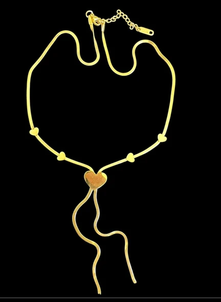 ÇELİK KALP DETAYLI GOLD RENK KADIN KOLYE 45 CM ÇELİK KOLYE ürün görseli 1