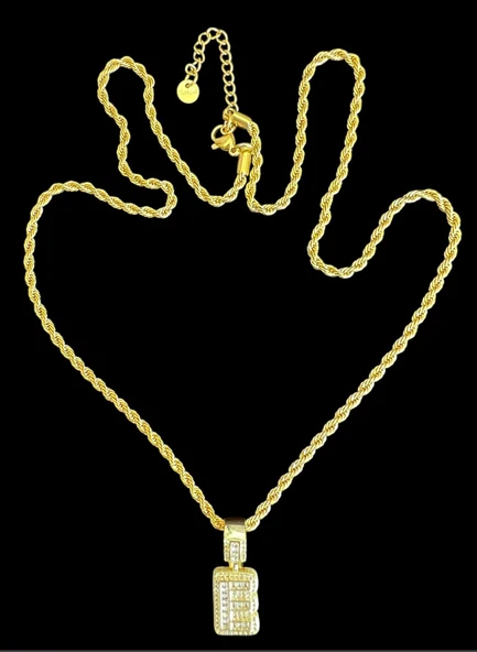 E HARF ÇELİK KOLYE BURGU MODEL GOLD RENK KALIN ZİNCİR ÇELİK KOLYE 60 CM ürün görseli 1