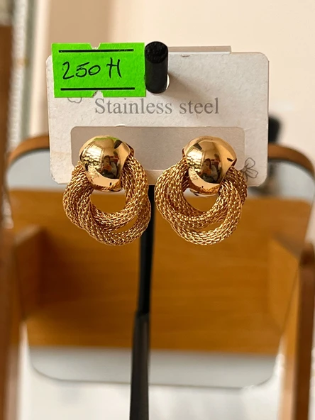 ÇELİK KÜPE KADIN GOLD RENK ÇELİK KÜPE - Resim 2