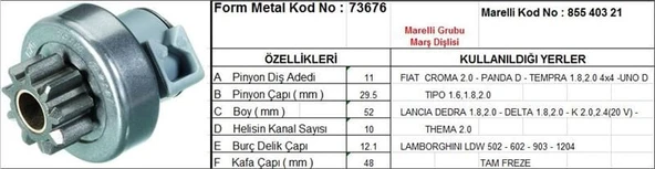 FORM METAL MARŞ DİŞLİSİ 11 DİŞ 10 KANAL MARELLI TİPİ FIAT CROMA TEMPRA TIPO LANCIA DELTA TAM FREZE  DS=11 DKÇ=29,5 BOY=52 KS=10 BDÇ=12 GÇ=48 ürün görseli 1