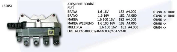 ÜNÜVAR ATEŞLEME BOBİNİ FIAT BRAVA BRAVO 1.6 16V 96-01 MAREA 1.6 16V 96- ürün görseli 1