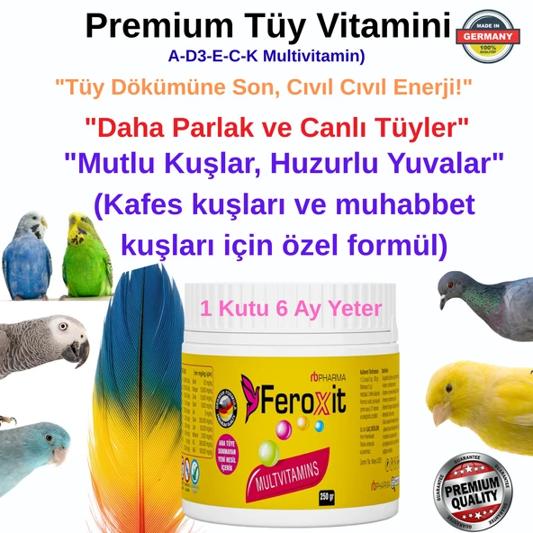 Premium Muhabbet Kuşu Vitamini - A D3 E C K Multivitamin Tüy Bakım ve Enerji Tozu 250gr ürün görseli 1