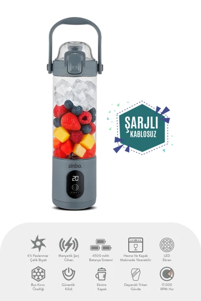 SHB-7504 Portatif Gri Taşınabilir Blender ürün görseli 1