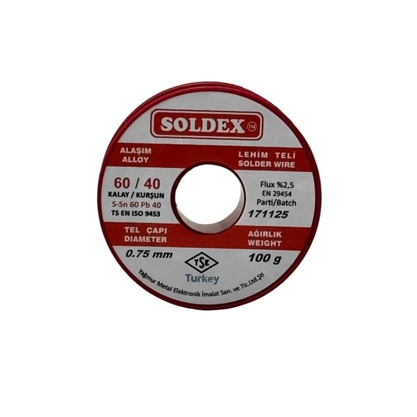 Soldex 0.75 mm 100 g Lehim Teli %60 SN / %40 Pb ürün görseli 1
