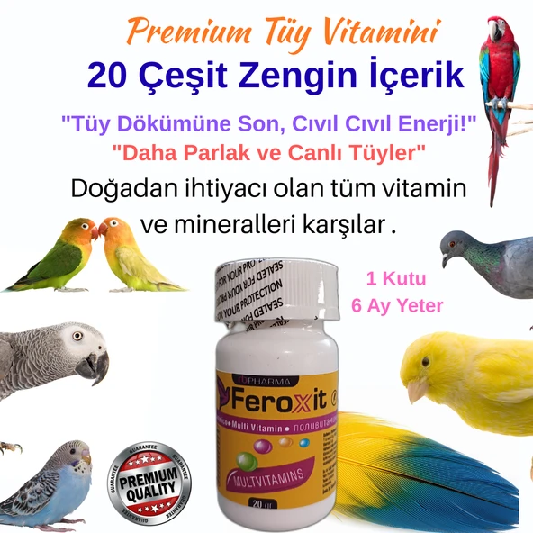 Premium Muhabbet Kuşu Vitamini - A D3 E C K Multivitamin Tüy Bakım ve Enerji Tozu 20g ürün görseli 1