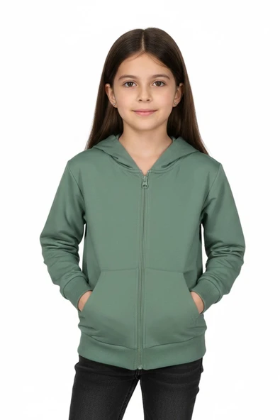 Kız Çocuk Fermuarlı Kapüşonlu Sweatshirt BGL-ST05276 ürün görseli 1