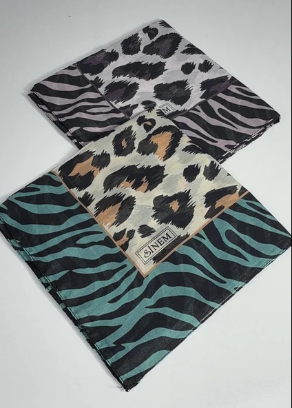 İndia Leopar Desen 2'li  Eşarp -6294 - Resim 4