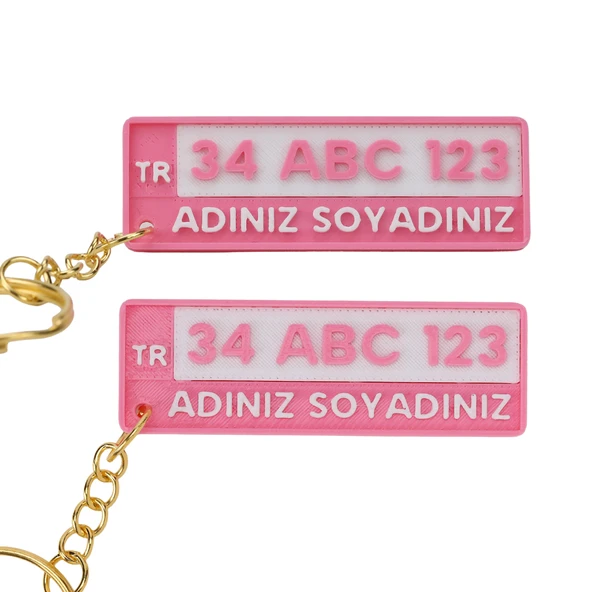 Kişiye Özel Pembe Renkli İsimli ve Plakalı Anahtarlık Seti - 2 Adet ürün görseli 1