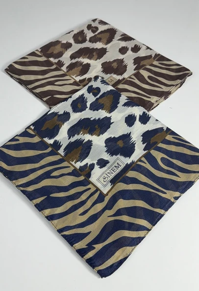 İndia Leopar Desen 2'li  Eşarp -6294 - Resim 7
