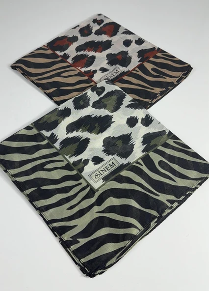 İndia Leopar Desen 2'li  Eşarp -6294 - Resim 9