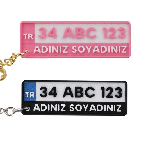Kişiye Özel İsimli ve Plakalı Anahtarlık Seti - Sevgililere Özel Mavi Pembe 2 Adet ürün görseli 1