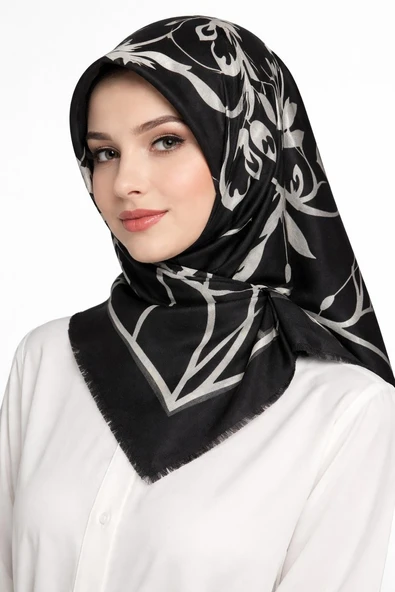Emprime Koton Eşarp -  Siyah / Beyaz-6292 ürün görseli 1