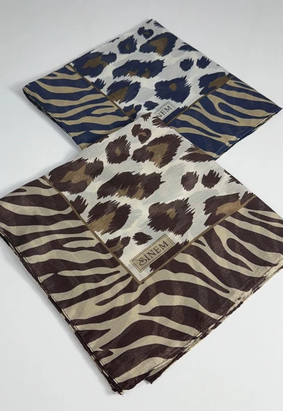 İndia Leopar Desen 2'li  Eşarp -6294 - Resim 8