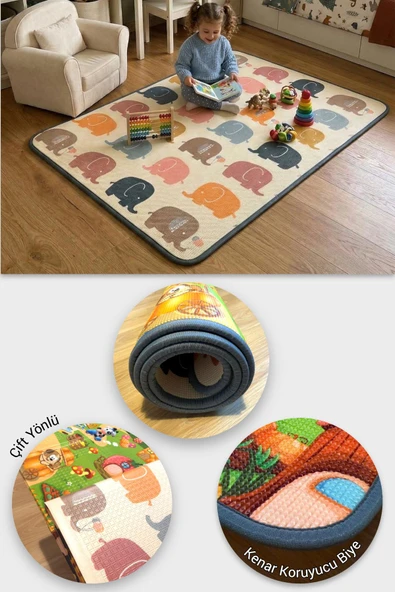 Wellgro Oyun Matı, 140x100x1 cm Çift Taraflı Rulo Oyun Halısı ürün görseli 1