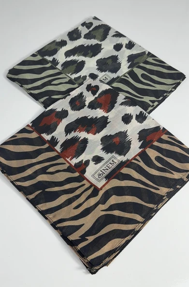 İndia Leopar Desen 2'li  Eşarp -6294 - Resim 10