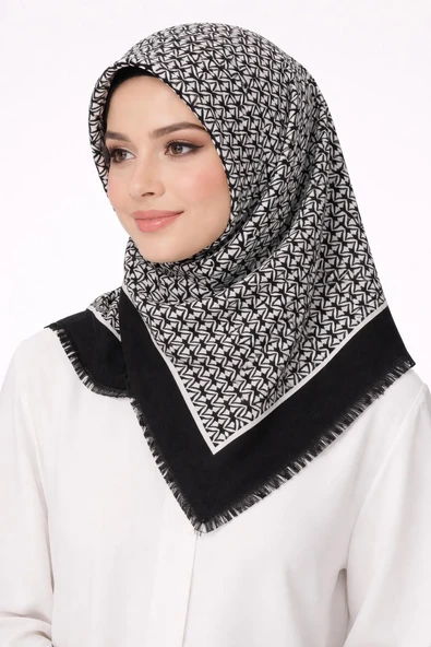 Emprime Koton Eşarp -  Siyah / Beyaz-6292 ürün görseli 1