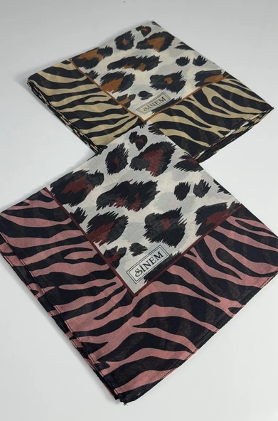 İndia Leopar Desen 2'li  Eşarp -6294 - Resim 6