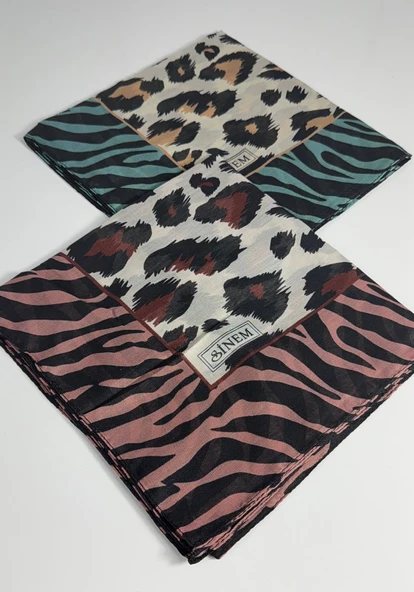İndia Leopar Desen 2'li Sorti  Eşarp -6294 - Resim 3