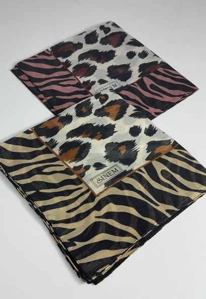 İndia Leopar Desen 2'li  Eşarp -6294 - Resim 5