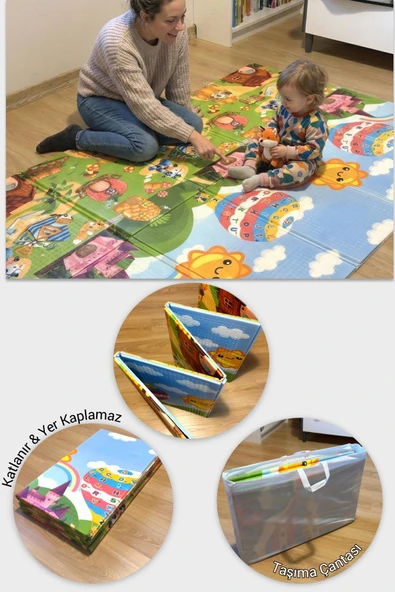 Wellgro Oyun Matı, 200x130x1 cm Çift Taraflı Katlanır Oyun Halısı ürün görseli 1
