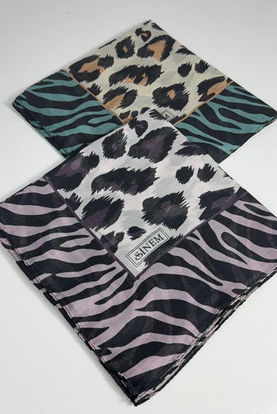 İndia Leopar Desen 2'li  Eşarp -6294 - Resim 3