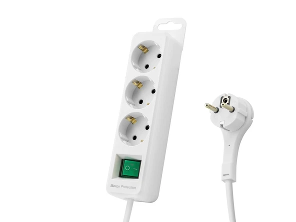 Akım Korumalı Uzatma Kablosu 3 Priz Anahtarlı 306 Joule 3G1.0Mm Tam Bakır 1.5M - Beyaz SPGF03 ürün görseli 1