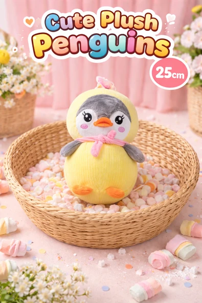 25 CM Sevimli Peluş Penguen Yumuşacık Pastel Renkli Oyuncak ürün görseli 1