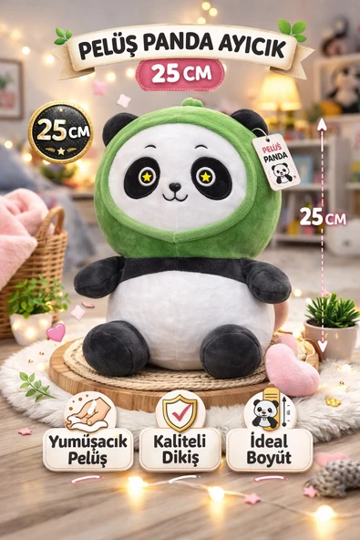 Peluş Panda Ayıcık 25 CM Kapüşonlu Sevimli Panda Oyuncak ürün görseli 1