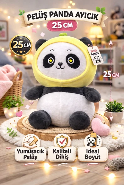 Peluş Panda Ayıcık 25 CM Kapüşonlu Sevimli Panda Oyuncak ürün görseli 1