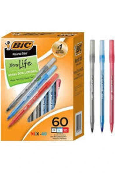 Bic Round Tükenmez Kalem 60 'lı Set ( 20 Siyah+20 Kırmızı+20 Mavi ) 3 Renk-60 Adet ürün görseli 1