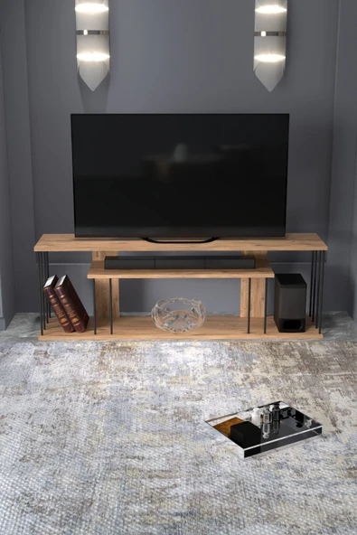 Tv Sehpası Tv Ünitesi Raflı 140 Cm Gzd Plus Atlantik Çam ürün görseli 1