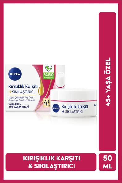 NIVEA 45 Yaşa Özel Kırışıklık Karşıtı Yüz Bakım Kremi 50ml, Sıkılaştırıcı, Kaz Ayağı Kırışıklığı Giderici ürün görseli 1